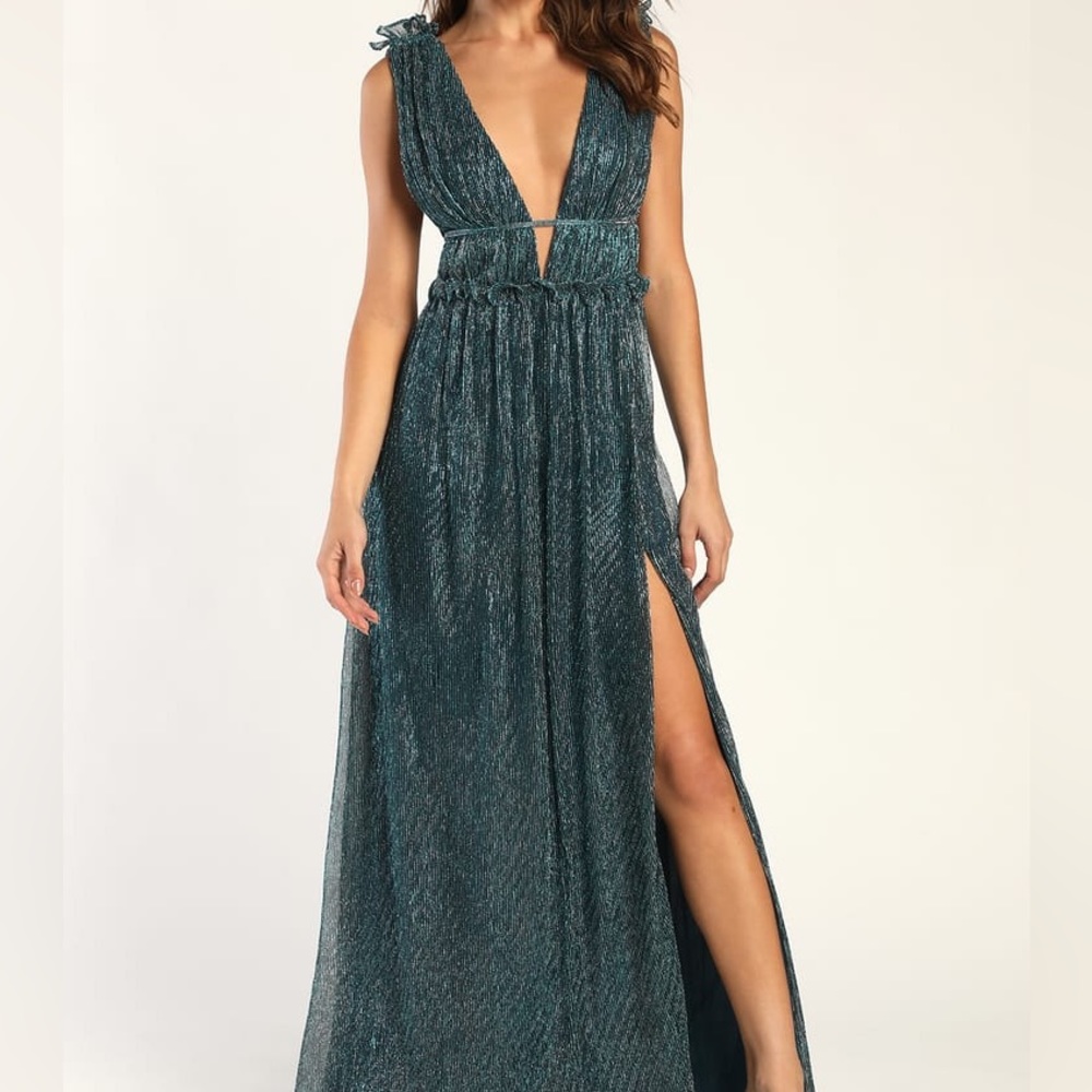 Spotlight on You Blue and Silver Metallic Maxi Dress
